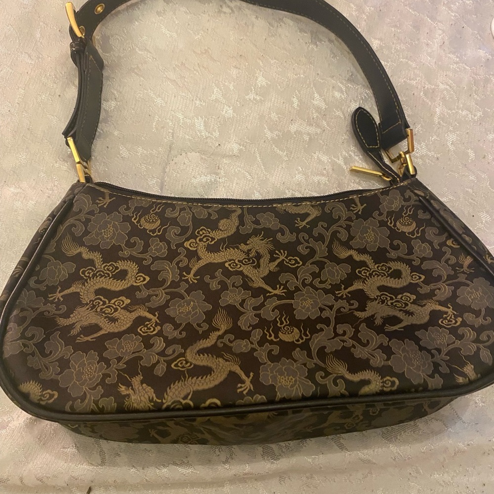 Sydney Love Brown and Gold Shoulder Bag with Elegant Pattern